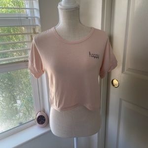 Baby Pink/Peach "Happy" Logo Basic Print Tee | Fits Like Small